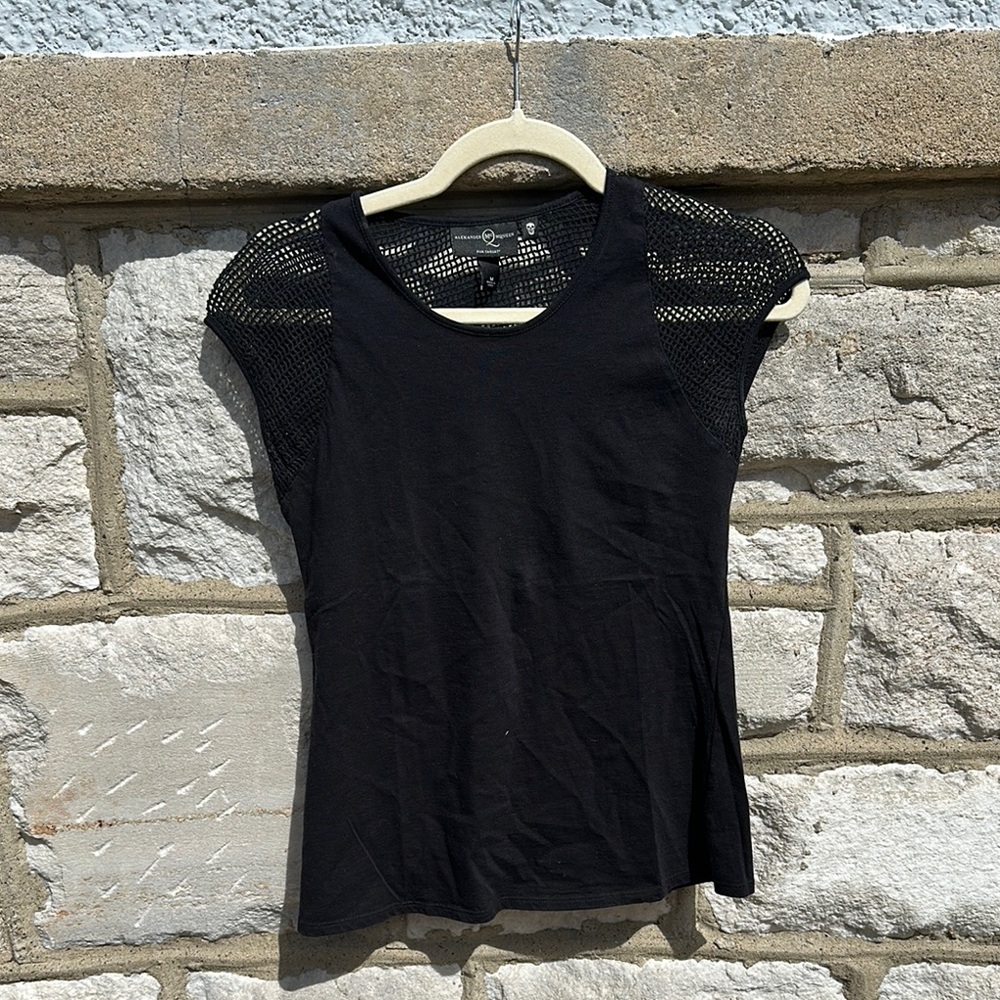 Alexander McQueen for target collab Black Mesh Sleeve Top SIZE M